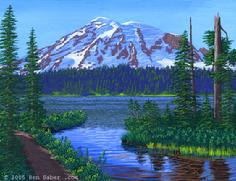 Mt rainier painting reflection lake