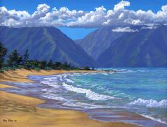 baldwin beach iao valley painting picture maui hawaii