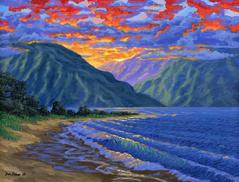 baldwin beach park maui painting art drawing hawaii sunset mountain acrylic 