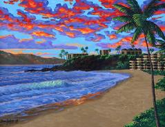 Black Rock Kaanapali Beach Painting Art Sunset Maui Hawaii Picture