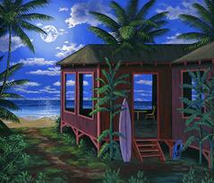 Hawaiian beach cabin painting hawaii moon light painting picture image