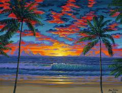 Tropical hawaiian hawaii beach sunset painting picture