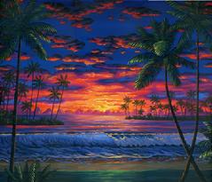 Hawaiian beach sunset palm trees hawaii painting picture