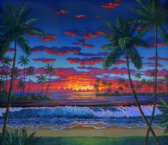 Hawaiian beach sunset hawaii palm trees painting picture