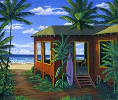 hawaiian beach cabin painting picture art print
