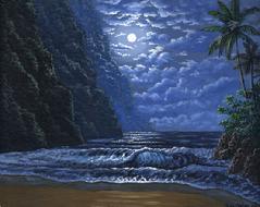 Painting Beach Moon Hawaii