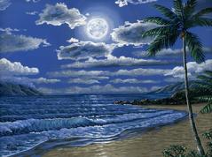 black rock moon night painting picture kaanapali maui hawaii