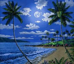 Painting Kapalua Bay Beach In The Moon Light Maui Hawaii picture art print canvas