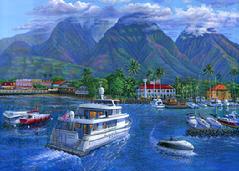 Painting Lahaina Town Maui Hawaii picture harbor front street