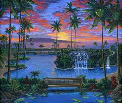 Painting Maui Marriott Pool Sunset Hawaii Original acrylic painting on canvas inches Ben Saber Commissioned painting