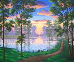 Nature Trail lake painting sunset picture image