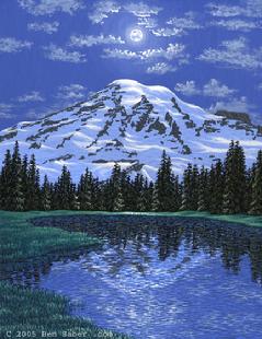 Painting Mt Rainier Night Original acrylic painting board picture mountain mount 