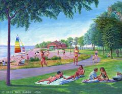 Painting Golden Gardens Beach Sunbathers Ballard Seattle picture