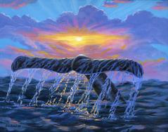 hawaiian wildlife painting whale picture fluke sunset