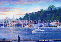 fremont lake union seattle downtown painting picture boats houseboats