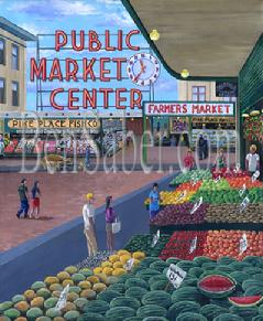 pike place market produce shops seattle painting picture