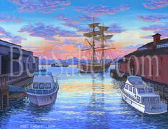  Seattle Water Front, Pier 55 & Lady Washington Painting