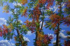 painting,tree,foliage,branches,autumn,sky