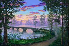 painting Lake Trail Bridge Sunset original picture