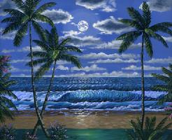 Hawaiian beach moon painting picture image