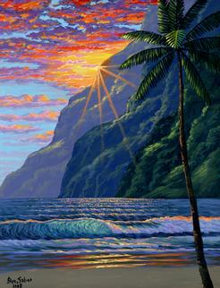 Hawaii beach sunset painting picture hawaiian tropical