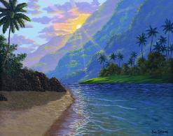 Beach sunset Hawaii Maui palm tree
