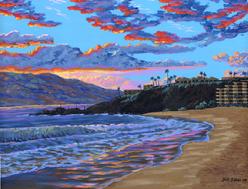 black rock kaanapali beach   painting art print canvas picture sunset