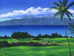 Painting Kapalua Plantation Golf Course, Maui Hawaii picture molokai