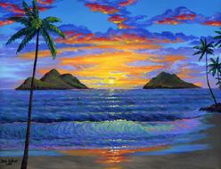 Painting Lanikai Beach Sunrise, Oahu Hawaii Picture art print