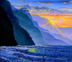 Napali Coast Sunset, Kauai painting picture mountains cliff beach