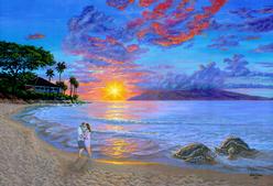 kapalua,bay,maui,hawaii,sunset,painting,picture,art