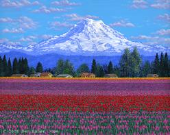 Painting Tulips Farm Mount Rainier, Washington picture