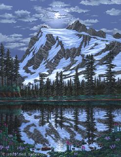 Painting Mount Suksan Moon night picture lake painting