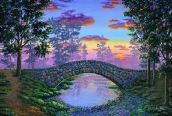 painting Stone Bridge Sunset landscape original river tree