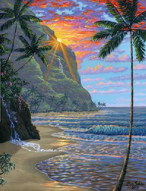 Hawaiian sunset picture painting art beach hawaii