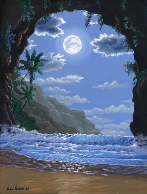 Painting Lava Tube In The Moon light picture moon ocean inside interior view