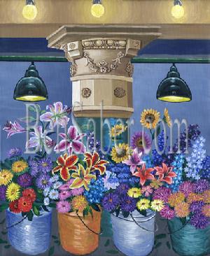 pike place market interior pillar flowers seattle painting