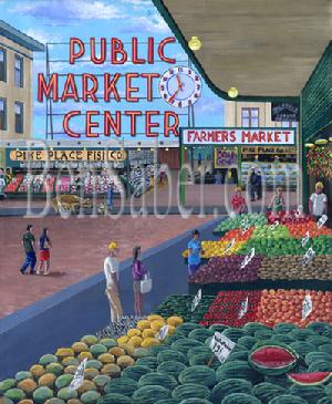 painting pike place market fruit stand farmer seattle produce painting picture