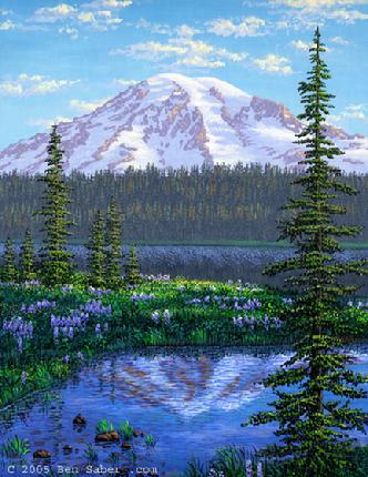 Painting View Mount Rainier Reflection Lake Washington picture lake