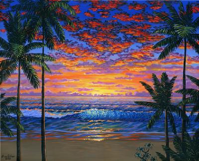 Hawaiian beach sunset painting picture