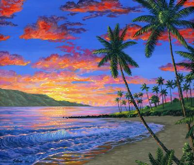 Painting picture art print canvas Kapalua Bay Beach Sunset, Maui, Hawaii