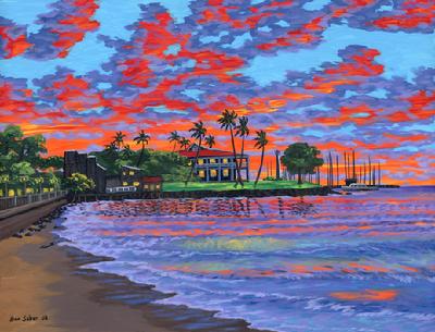 Front Street Downtown Lahaina Beach Harbor painting picture art print canvas