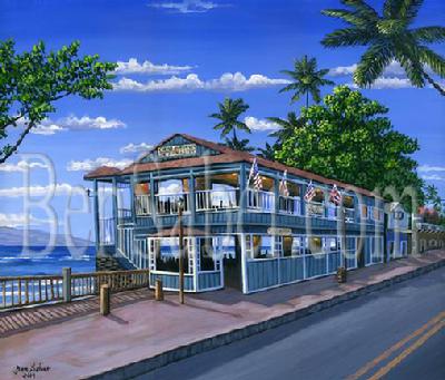 Cheeseburger In Paradise" Front Street Lahaina, Maui, Hawaii. Original acrylic painting