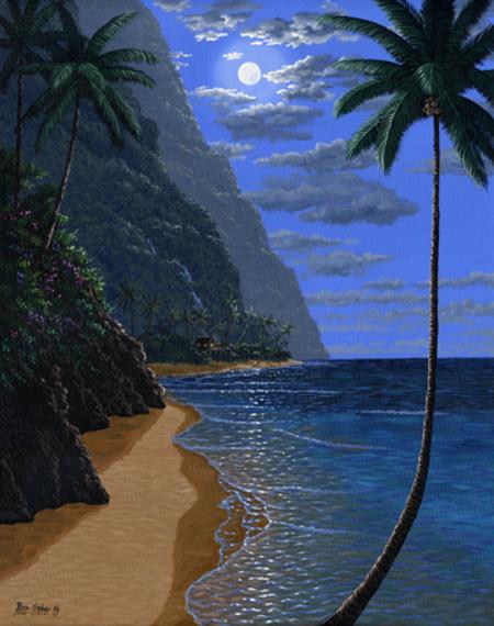Hawaiian Beach Moon Maui Hawaii painting by artist Ben Saber