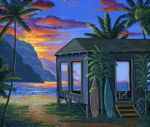 Hawaiian Beach Cabin At Sunset