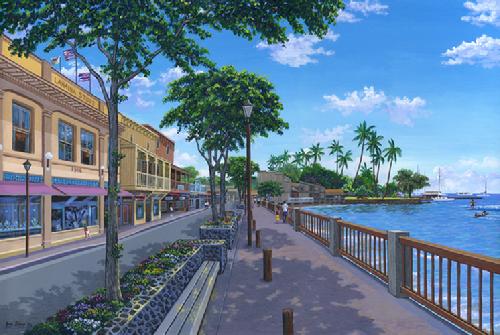 Front Street Shade Lahaina painting Maui hawaii picture beach front street ocean