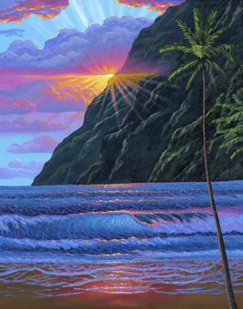 Hawaiian Mountains Beach Sunset painting picture
