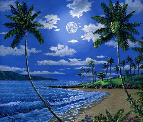 Painting #711 Kapalua Bay Beach In The Moon Light Maui Hawaii
