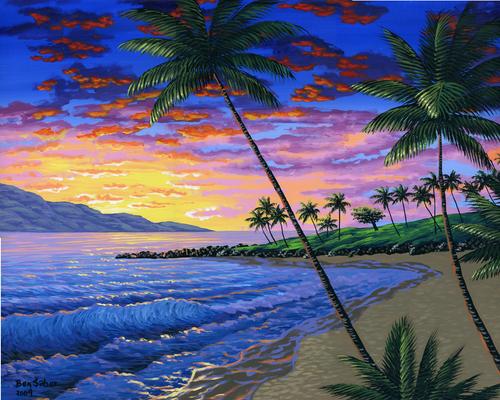 Painting Kapalua Bay Beach At Sunset, Maui, Hawaii