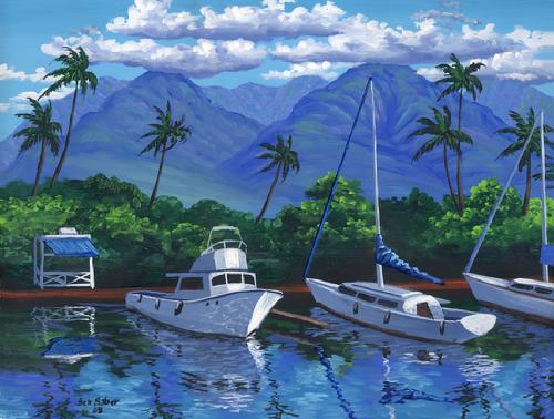 Lahaina harbor painting picture maui hawaii art print canvas